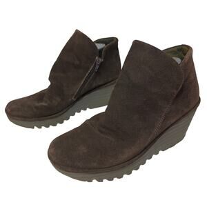 FLY LONDON Ws YIP Sz EU42 Wedge Expresso Brown Zipup Ankle Suede Boots ComfyWarm